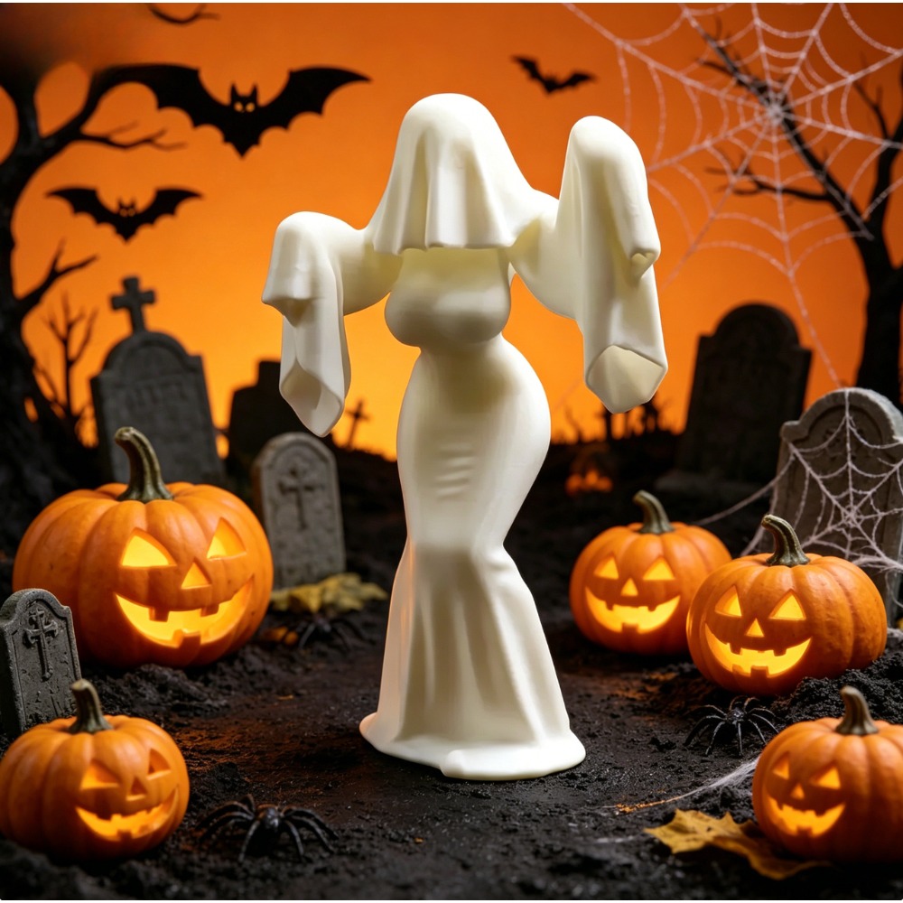 Unique Art Craft - 3D-geprinte vrouwelijke geestfiguur, griezelig creatief ornament,