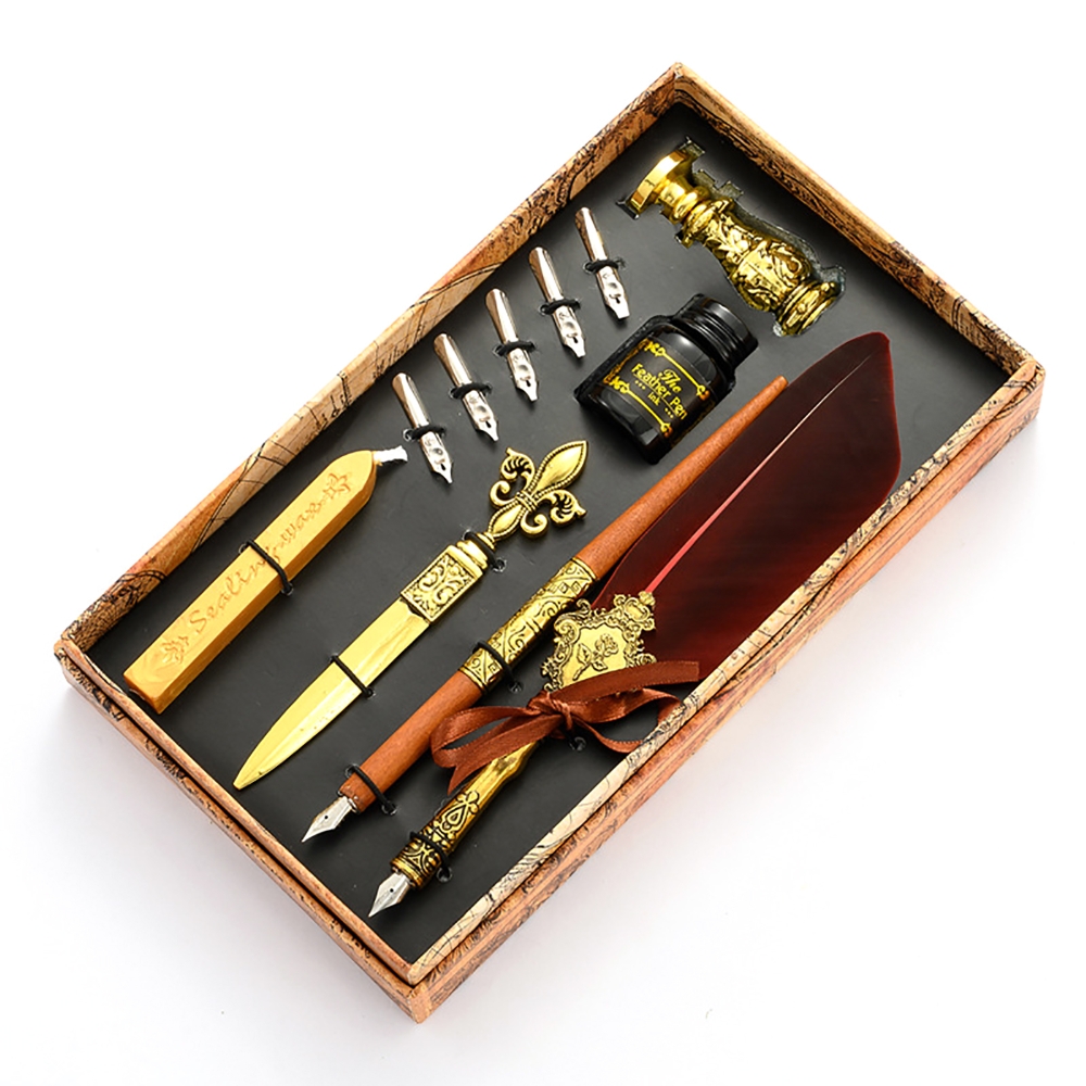 Batik Wax Kit - Antiek vulpennenset, verenpen set, retro houten