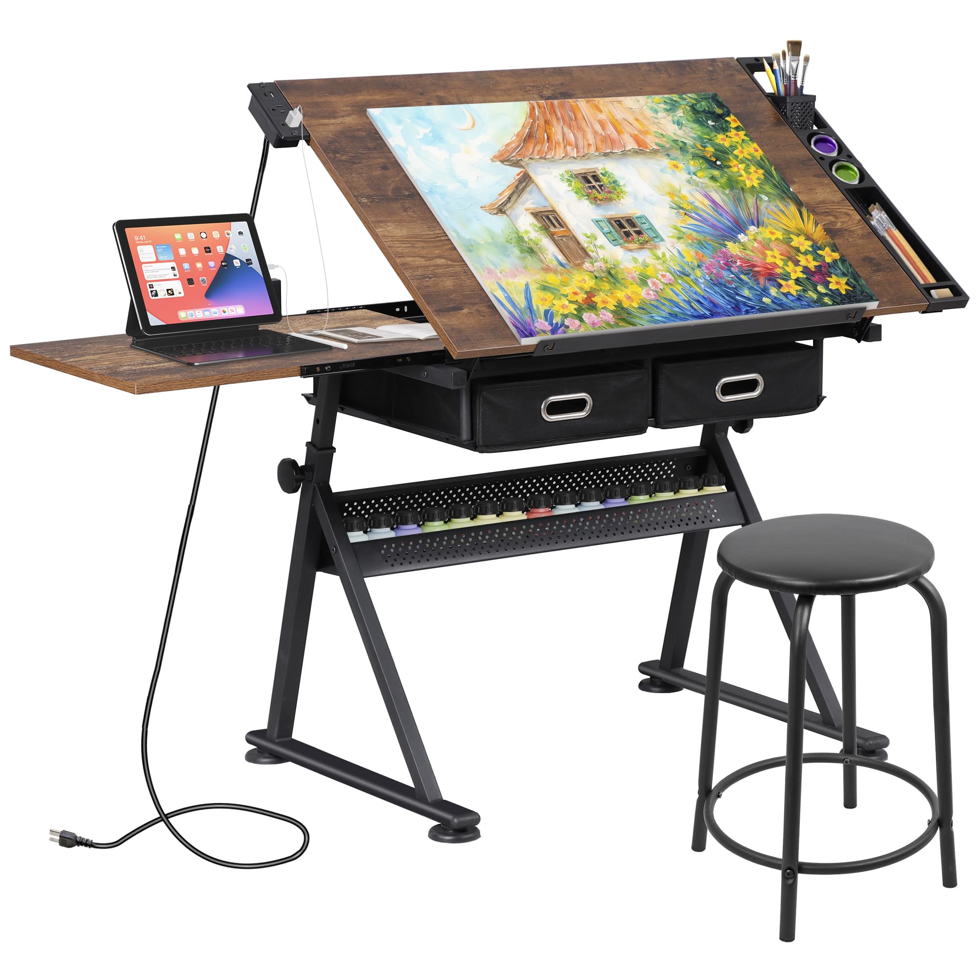 Art Craft Usa - Verstelbare tekentafel met kruk, kantelbare tekentafel