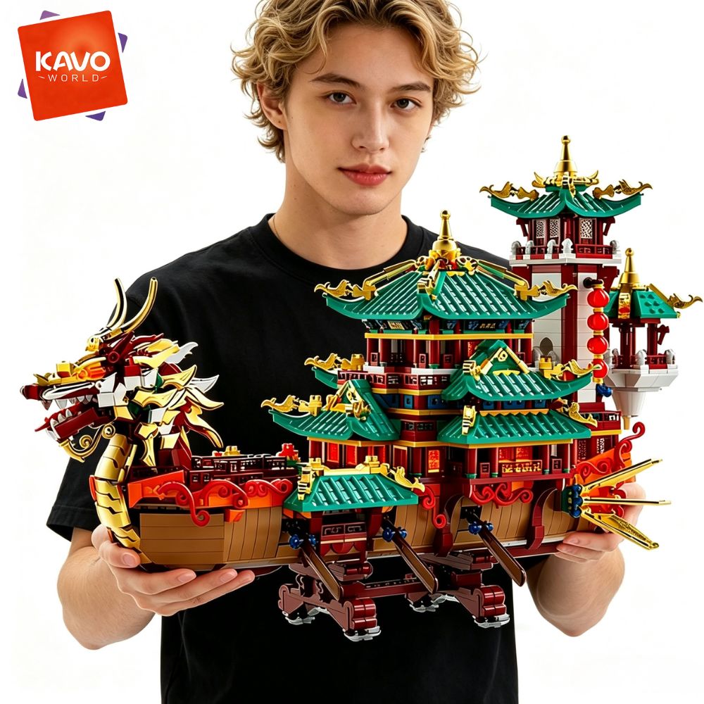 Exhibition Of Art And Craft - KAVOWORLD 2453-delige Drakenboot Bouwstenen Festival Chinees