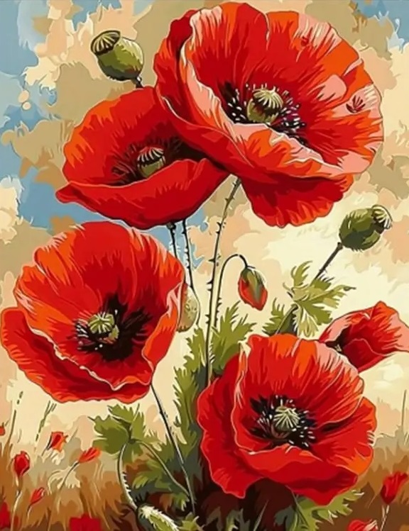 Unique Art Craft - Diamantschilderij Nieuwe klaproosbloem Uniek cadeau Steentjes