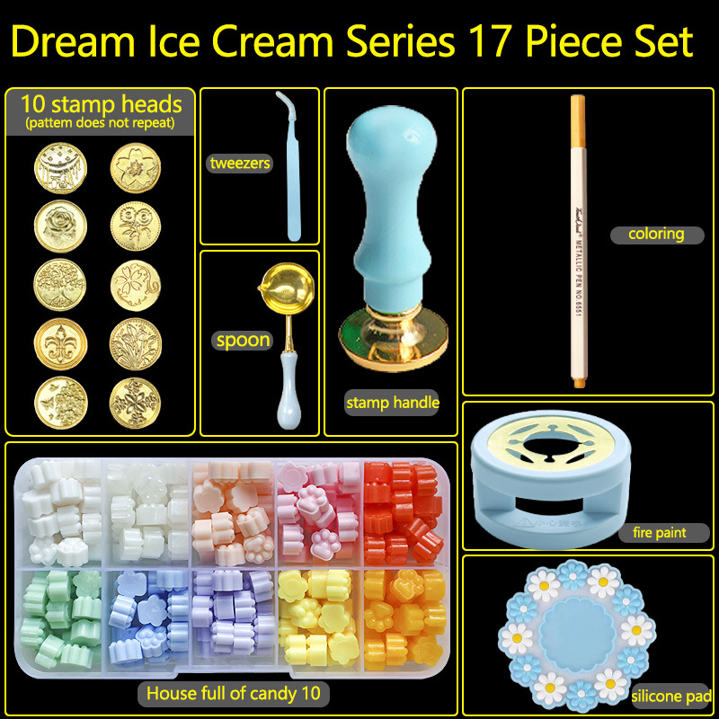 Batik Wax Kit - 17PC/1Set Lakzegel Stempel Kit Gelakte Afdichting