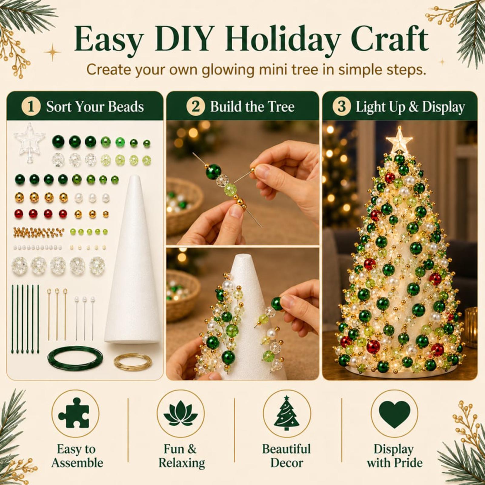 Art Craft Holiday - Kerstboom knutselset met kralen, DIY 3D