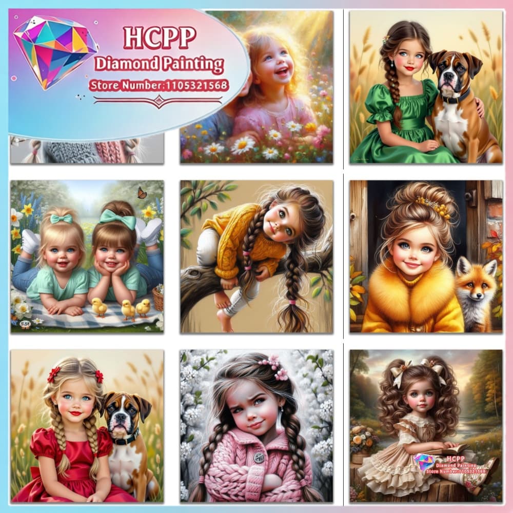 Unique Art Craft - Schattig meisje diamant schilderij kit vierkante