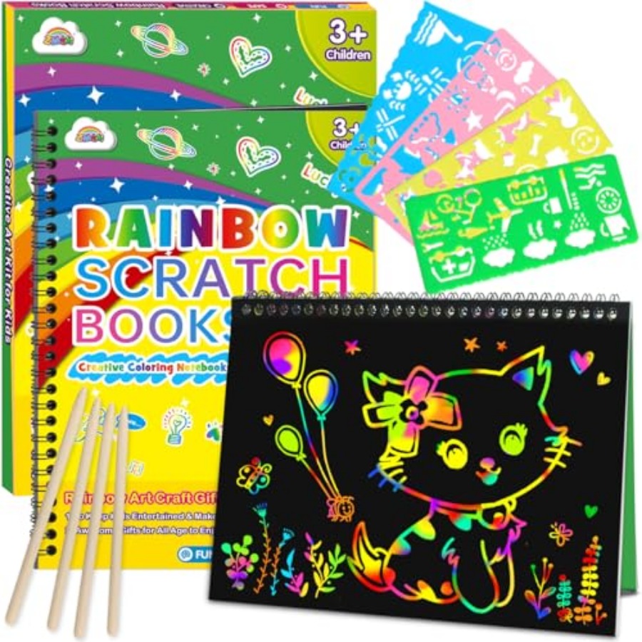 Art Craft Notebook - 2-pack regenboog kraspapier notitieboekjes: knutselwerk voor